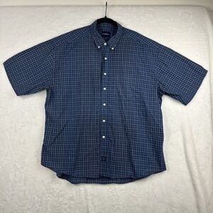 Catalina Shirt Men‎ XL Short Sleeve Navy Blue Button Down Plaid Retro Preppy